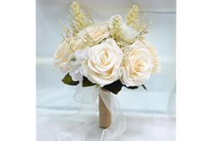 LESING Ramos de Boda de Novia, Ramo de Rosas Artificiales, Hecho a Mano, románticos, Ramos de Boda para Novia, Dama de Honor, con Flores (Ramo de Rosas Blancas)