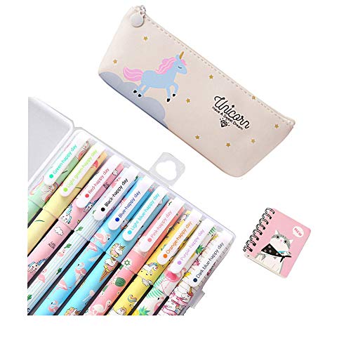 Einhorn Stifte, SmileStar 10 Stück Einhorn Stifte und Federmäppchen und Einhorn Notizbuch zum Einhorn für Flamingos und Degli Unicorn, ein tolles Geschenk x Mädchen cremefarben