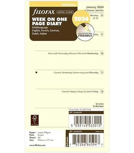 Filofax Calendar Diary Refill, Personal/Compact Size, Vertical Year Planner, Cotton Cream Paper, English, 2025 (C68408-25 - View #6