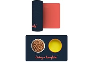 Kittyrama Stylish Dual-sided Cat Food Mat - Red/Charcoal. Fits 2/3 Bowls. Cat Tray Contains Water & Mess. Stays Firm, Grips On Floor. Large 48x30 CM. Hypoallergenic & Waterproof Silicone Mat