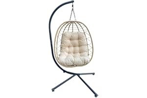 YOEVU - Silla Colgante con Soporte y Cojín Acolchado – Tipo Columpio Estilo Boho, Estructura Reforzada, Resistente al Agua, para Jardín, Terraza, Balcón o Interior, Confort y Diseño (Natural)