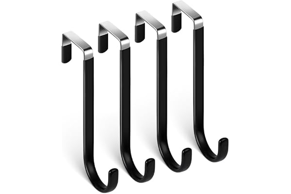 flintronic Crochet de Porte, 4 x Patère Porte en Acier Inoxydable, Crochets pour Rebord de Porte Tiroir, Porte Manteau pour Porte, Tiroir, Placard Armoire, Salle de Bains, Cuisine -Noir
