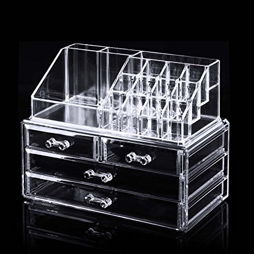 Homdox Acryl Kosmetikorganiser Transparent Kosmetik Aufbewahrung Makeup Organizer mit Schubladen (3 Schichten mit 4 Schubladen) - 3