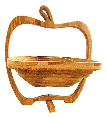 Corbeille coupe à fruits en bois de Bambou pliable dessous de plat en forme de pomme - Tinas Collection