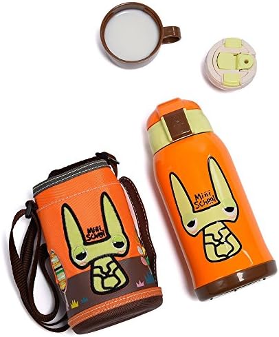 Children Vacuum Insulated Stainless Steel Mug With 2 Caps –Straw And Screwed Cap Cartoon Luminous Design Water Bottle Thermoses Cup with Straw for Kids 21.5 OZ(630ML) (orange-Rabbit)