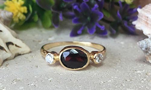 Mozambique Garnet Ring - Genuine Gemstone - January Birthstone - Stack Ring - Oval Ring - Gold Ring