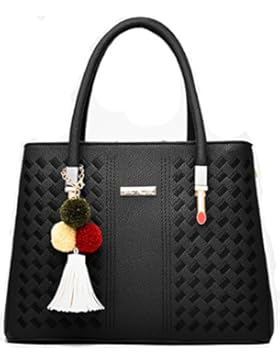 DRWJ Art und Weise PU Leder Handtasche Schultertasche Schwarz