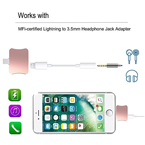 Adaptador Lightning Cargador y Auriculares para iPhone 7 y 7 Plus - Escuchar Audio y Cargar Simult  neamente - Control Remoto y Micr  fono - Compatible con iOS 10 3 o posterior  Rosa 
