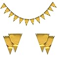 Pop the Party Bunting Flag Banner(Gold) (1 String 12 Flags)