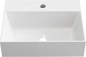 BAIKAL Lavabo sobre Encimera | Cuadrado | Blanco Brillo | Cerámica | 46 x 36 x 12 cm | Sin orificio para grifo | Lavabo Baño | Envío con Embalaje Reforzado