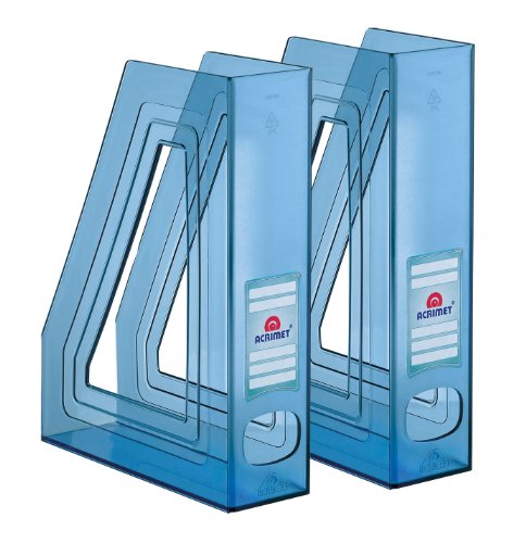Acrimet Magazine File Holder, Durable Rack, Space-Saving Organizer (Plastic) (Clear Blue Color) (2 pack)