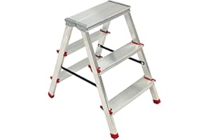 Escabeau 3 marches Marche-Pied Aluminium Charge 125 kg Pliable Pieds Anti-dérapants BRIXO