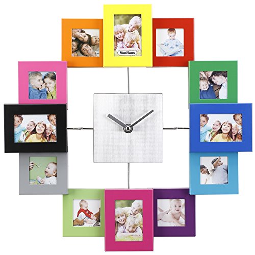 VonHaus Family Time Fotorahmen Bilderrahmenuhr Uhr Bunt Für 12 Fotos