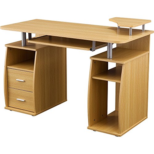 Computer Desk with Shelves, Cupboard and Drawers for Home Office - Piranha Furniture Tetra PC 5 (Oak)