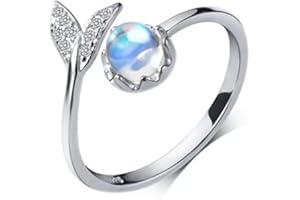 IMINI Bague ouverte en forme de queue de sirène bleue émaillée pour femme et fille - Bague de fiançailles réglable en argent sterling CZ
