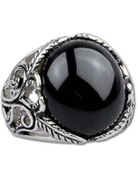 etNox-Ring ''Big Black Ornament'' Edelstahl mit Glas (SR1152)