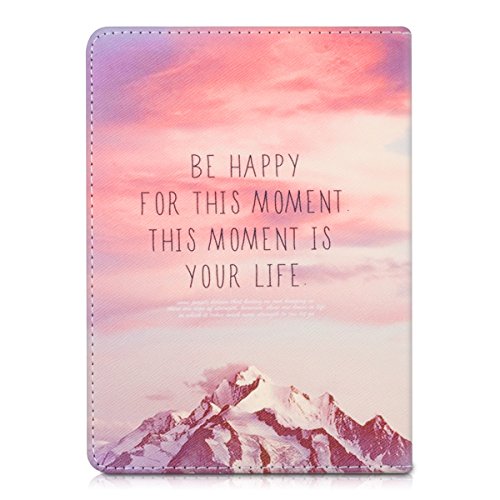 kwmobile Hülle für Tolino Vision 1 / 2 / 3 / 4 HD – Flipcover Case eReader Schutzhülle – Bookstyle Klapphülle Be Happy Design Rosa Violett Koralle - 3