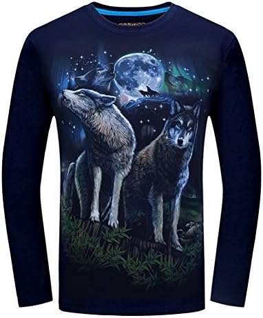 Angcoco Men's Long Sleeve Professional 3D Digital Print T Shirts - Wolf