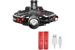 WINDFIRE Lampada Frontale LED Ricaricabile, Super Luminosa da 8000LM Luce Bianca e Rossa Torcia Frontale, Zoomabile, 4 Modalità Lampada da Testa per Campeggio, Escursioni, Lettura, Astronomia