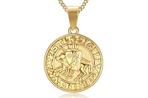 BOBIJOO JEWELRY - Collar Colgante Escudo de Armas del Sello Caballero Templario 316L de Acero de Oro Chapado en Oro de la Cadena de