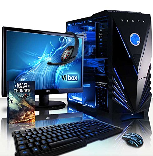 VIBOX Warrior Komplett-PC Paket 4X Gaming PC - 4,1GHz AMD FX 6-Core CPU, RX 460 GPU, leistungsfähig, Desktop Gamer Computer mit Spielgutschein, 22" HD Monitor, Gamer Tastatur & Mouse, Blau Innenbeleuchtung, lebenslange Garantie* (3,5GHz (4,1GHz Turbo) Superschneller AMD FX 6300 Sechs 6-Core Prozessor CPU, MSI AMD Radeon RX 460 2GB Grafikkarte, 8GB DDR3 1600MHz RAM, 2TB Festplatte, Raijintek CPU Kühler, 85+ Netzteil, Vibox blaues Gehäuse, AM3+ Mainboard, Ohne Windows Betriebssystem)