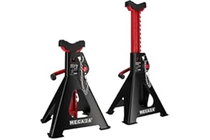 MECA24 Jeu de 2 chandelles Hautes 3 tonnes - Chandelles Voiture Utilitaire - Système à crémaillère - Ht 319 à 482mm Max - Poignée Acier