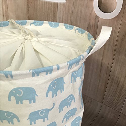Fieans Leinen Wäschekorb Stoff Haushalt Organizer Korb Baumwoll Wäschekorb für ihre Schmutzwäsche 45 x 35cm-Blau Elefant - 5