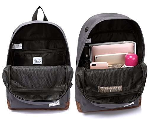 Vaschy Unisex Classic Leichte Wasserabweisende Jugendliche Rucks  cke College Rucksack Reise Rucksack Passt 14-Zoll Laptop Grau