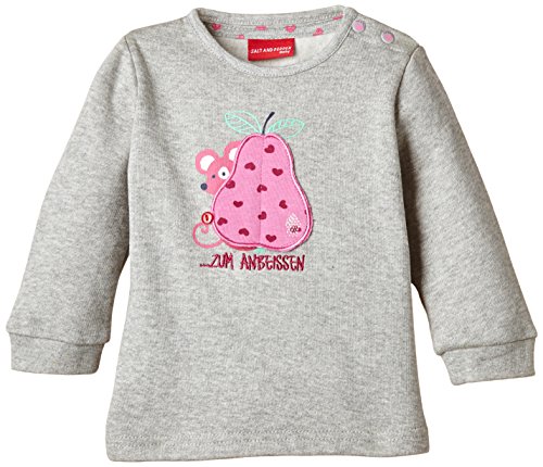SALT AND PEPPER Baby Girls B Sweat Cute&Funny uni Birne Plain Crew Neck Long Sleeve Sweatshirt, Grey (grey-melange 203), 3-6 Months (Manufacturer size: 68)
