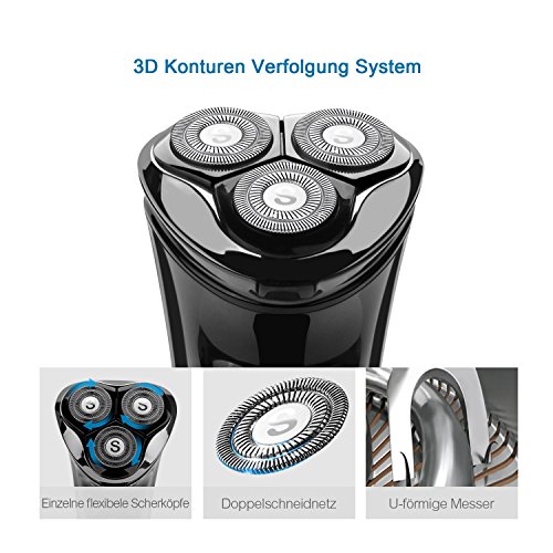 Kissliss Nass- & Trockenrasierer Wasserdichter Rotationsrasierer Elektrischer Rasierer für Männer, (USB Aufladen) - 2