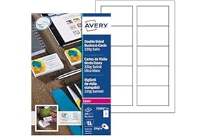 Avery C32016-25 Pack de 250 Cartes de visite 220 g/m² aspect satiné imprimables R/V impression laser Taille 85 x 54 mm