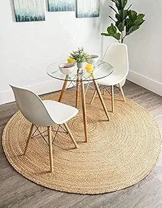 FLOURISHING HOMES Quality Matters Live Beautiful ! Round Shape Handwoven Jute Rug Reversible Carpet for Farmhouse, Living Room & Bedroom (Jute Pure, 60 cm Round)