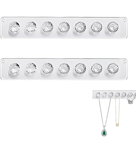 QWORK® Lot De 4 Cintres Pour Colliers En Acrylique Avec 12 Crochets En Forme De Diamant, Organisateur De Bijoux Mural, Design Transparent