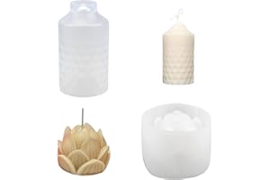 YunBey 2 Pièces Moule Bougie Silicone, Moule Bougie Cylindre et Moule Silicone Fleur pour la Fabrication de Bougies, Bougie Parfumée, Savon, Travaux Manuels