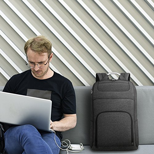 REYLEO Mochila de Portátil hasta 15,6 Pulgadas Backpack de Gran Capacidad de Negocio Trabajo Viaje - 24L Negro y Gris - REYLEO