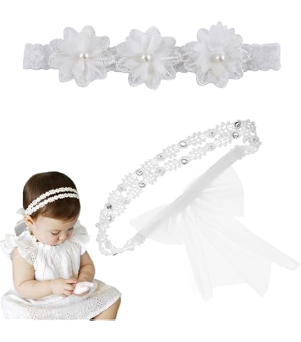Bandeau Bébé Fille En Dentelle - Large Ruban Pour Chignon, élastique Confortable - Pour Photos 100 Jours, Occasions Spéciales - 12