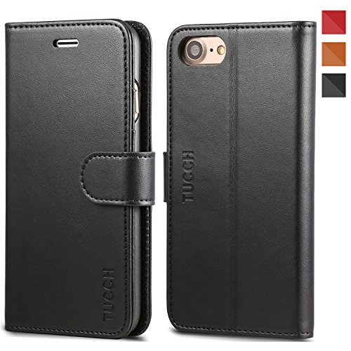 iPhone 7 Case, iPhone 8 Case TUCCH iPhone 7 Wallet Case [Lifetime Warranty] Classic Style Magnetic Closure Flip Book Cover with Card Slots and Hidden Pocket (Credit Card ID & Bill) Kick Stand Protection Wallet Case for iPhone 7/iPhone 8-Black