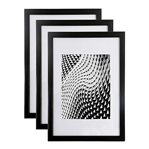 Lot de 3 Cadres photos Noir A4 (21x29.7 cm) - Cadre photo en résine avec vitre en verre de protection - Livré avec pied chevalet et crochets pour fixation au mur. Idéal pour photo, diplômes, publicité....