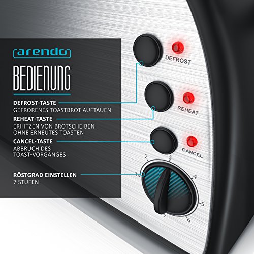 Arendo – Automatik Toaster Langschlitz | Defrost Funktion | wärmeisolierendes Gehäuse | abnehmbarer Brötchenaufsatz | 1200W-1500W | | 7 Stufen | herausziehbare Krümelschublade | Neues Modell 2017 – verbesserte Bräunungsstufen - 4