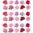 Pack of 30 Mixed Pink Roses Edible Cake Decoration Toppers - Printed on Wafer Paper or Icing (Wafer Paper)
