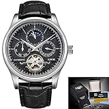 Herren Automatic Mechanical Uhr Uhren Luxuriöse Wasserdichte Armbanduhren für Männer mit Edelstahlarmband, Lederband, 24 Stunden/Woche/Kalenderanzeige