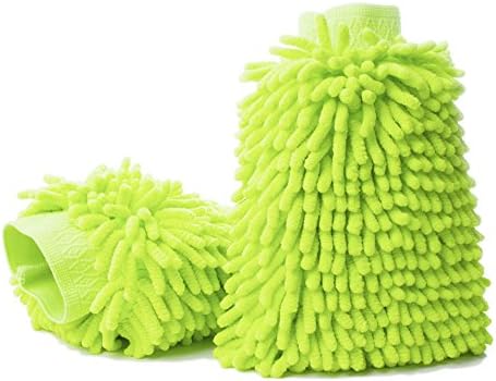 2 Pack Microfibre Gloves FOXAS Car Cleaning gloves microfibre Mitt washing the car easier washing your windows your doors etc Microfiber Cleaning Tool Car Wash Gloves Green