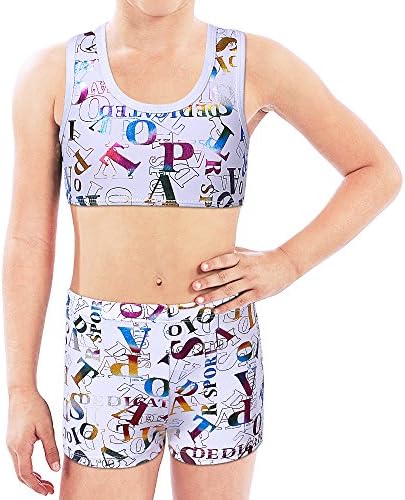ZNYUN New Kids Girls Gymnastics Dance Cheerleading Crop Top Set White Word 12A