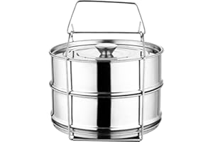 TISSTING Stackable Steamer Insert, 304 Stainless Steel Steamer Pot, 2-Tier Stackable Steamer with Lid, Pot in Pot, Baking, Casseroles, Lasagna Pans, Food Steamer