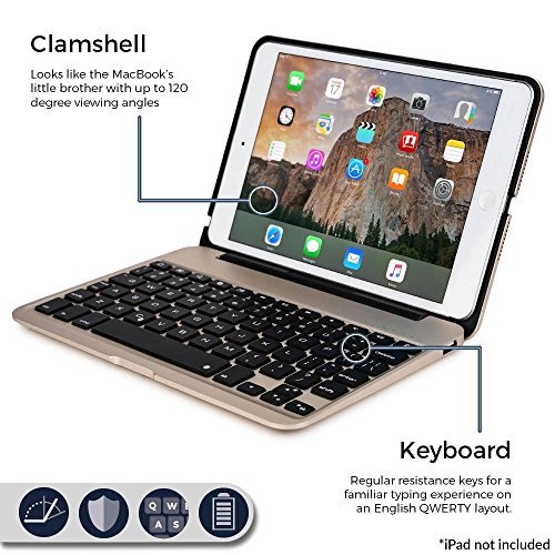 iPad Mini 4 Tastatur Fall Gold, dingrich Ultra Slim Premium Aluminium drahtloser Bluetooth Tastatur Schutzhülle Ständer Cover Hartschale Kunststoff Flio Cover porfolio Displayschutzfolie Fall Laptop Stilvolle QWERTY Tastatur Hülle für Apple iPad Mini 4 Tablet + Displayschutzfolie + Stylus - 3