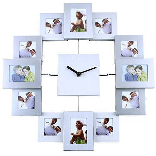 SOLEDI Bilderrahmen Wanduhr für Erinnerung von der schönen Zeit mit Ihren Familien Freunden Geliebten silbern
