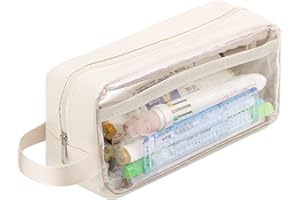 HCFGS Clear Pencil Case, Transparent Waterproof PVC Storage Pouch Bag - Ideal for Stationery, Cosmetic, Makeup, Travel & Office Supplies (White)