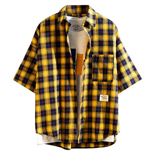 Preisvergleich Produktbild Luckycat Kurzarmhemd Herren Sommerhemd Baumwolle Freizeithemd atmungsaktiv Kariertes Hemd bequemes Oberteil Kurzarm-Shirt Hemd Karriert Slim fit Herren Karohemd holzfäller Hemden männer Checked Shirt