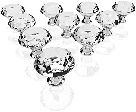 MITE 10PCS Crystal Glass Door Knobs with Classic Diamond Shape , Transparent Diamond Pull Handles for Drawers Cabinets Furniture Decorating (30MM)