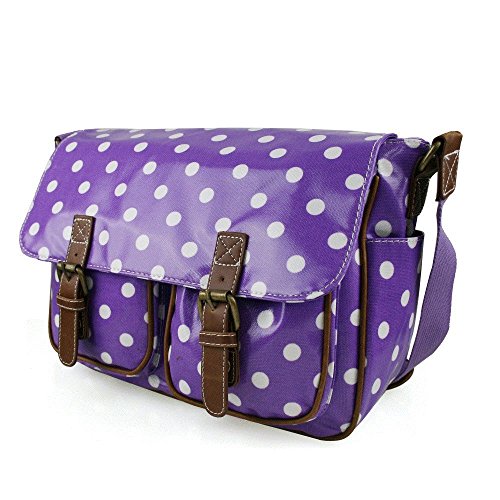 Purple & White Polka Dot Spot Oilcloth Ladies Satchel Fashion Handbag